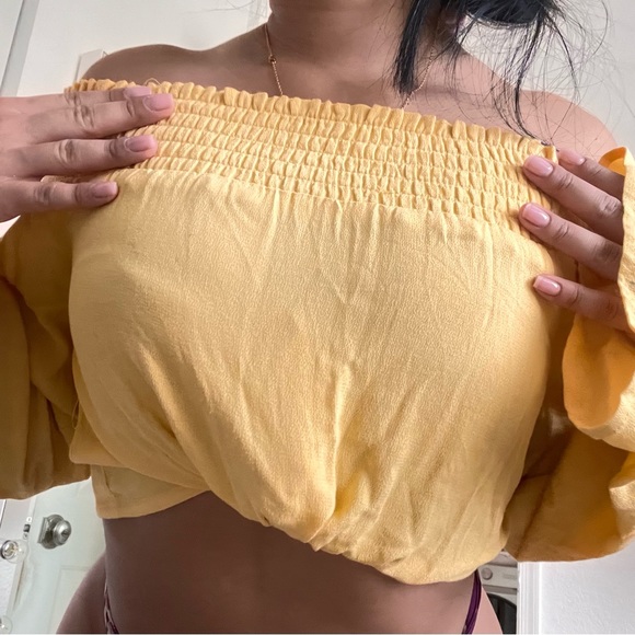 LA Hearts off the shoulder top in yellow - Picture 3 of 7
